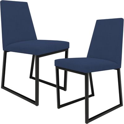 Kit 02 Cadeira Para Sala Jantar Base Aço Industrial Preto Dafne L02 Suede Azul Marinho - Lyam Decor