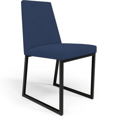 Kit 02 Cadeira Para Sala Jantar Base Aço Industrial Preto Dafne L02 Suede Azul Marinho - Lyam Decor