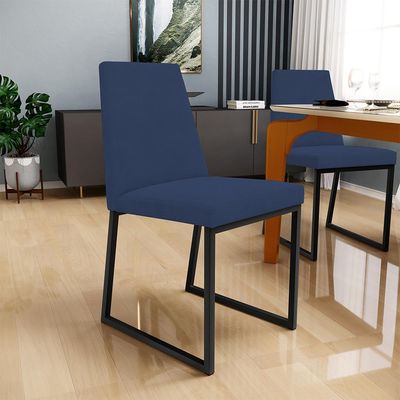 Kit 02 Cadeira Para Sala Jantar Base Aço Industrial Preto Dafne L02 Suede Azul Marinho - Lyam Decor