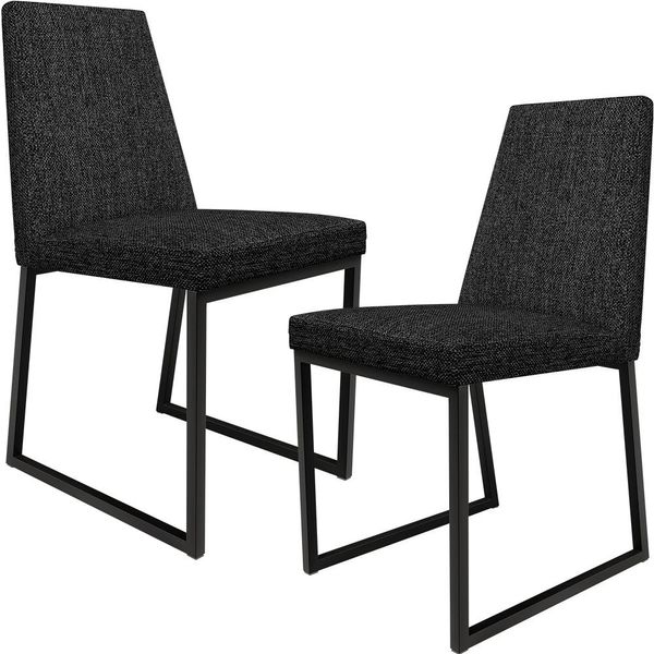 Kit 02 Cadeiras Decorativas Estofada Para Sala de Jantar Dafne L02 Linho Chumbo - Lyam Decor