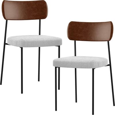 Kit 02 Cadeiras Estofadas Para Sala De Jantar Melina L02 Couríssimo Marrom Bouclê Cinza - Lyam Decor