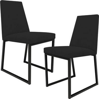 Kit 02 Cadeiras Para Sala De Jantar Base Aço Industrial Preto Dafne L02 Suede Preto - Lyam Decor