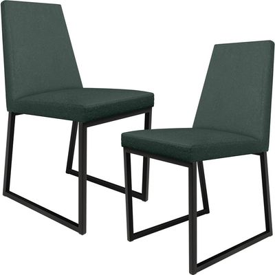 Kit 02 Cadeiras Para Sala Jantar Base Aço Industrial Preto Dafne L02 Linho Verde Musgo - Lyam Decor