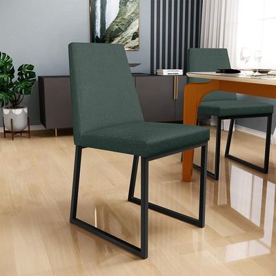 Kit 02 Cadeiras Para Sala Jantar Base Aço Industrial Preto Dafne L02 Linho Verde Musgo - Lyam Decor