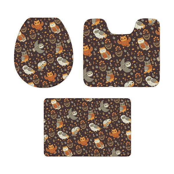 Jogo Tapete Banheiro - Corujas - Marrom Jogo Tapete Banheiro - Corujas - Marrom