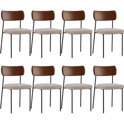 Kit 08 Cadeiras Para Sala De Jantar Melina L02 Couríssimo Marrom Linho Bege - Lyam Decor