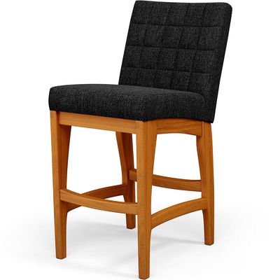 Banqueta Baixa Para Cozinha Bancada Bar Sala De Jantar Fixa Mila L02 Linho Chumbo - Lyam Decor