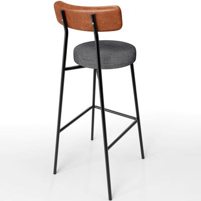 Banqueta Alta Bar Cozinha Sala De Jantar Milão L02 Couríssimo Camel Linho Cinza Escuro - Lyam Decor