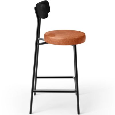 Banqueta Baixa Cozinha Sala Jantar Bancada Milão L02 Couríssimo Preto Brilho Camel  - Lyam Decor