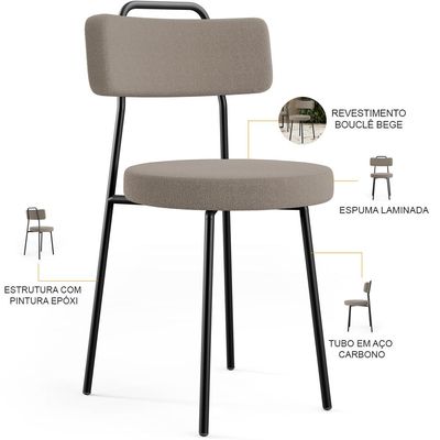 Cadeira Decorativa Estofada Para Sala De Jantar Barcelona L02 Bouclê Bege - Lyam Decor