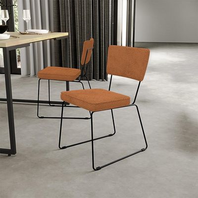 Cadeira Decorativa Estofada Para Sala De Jantar Base Em Aço Allana L02 Bouclê Terracota - Lyam Decor
