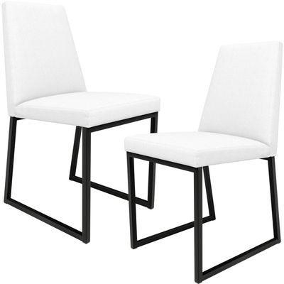 Kit 02 Cadeiras Para Sala De Jantar Base Aço Industrial Preto Dafne L02 Corano Branco - Lyam Decor