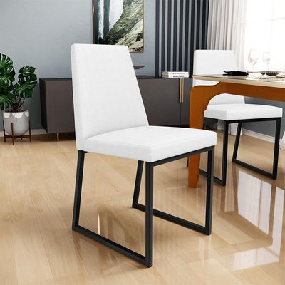 Kit 02 Cadeiras Para Sala De Jantar Base Aço Industrial Preto Dafne L02 Corano Branco - Lyam Decor