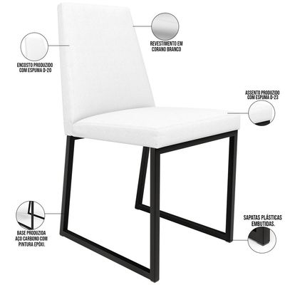 Kit 02 Cadeiras Para Sala De Jantar Base Aço Industrial Preto Dafne L02 Corano Branco - Lyam Decor