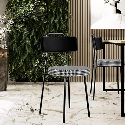 Cadeira Para Cozinha Sala De Jantar Barcelona L02 Couríssimo Preto Pied Poule - Lyam Decor