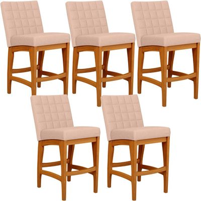 Kit 05 Banquetas Baixa Para Cozinha Bancada Bar Sala Jantar Fixa Mila L02 Linho Rosê - Lyam Decor
