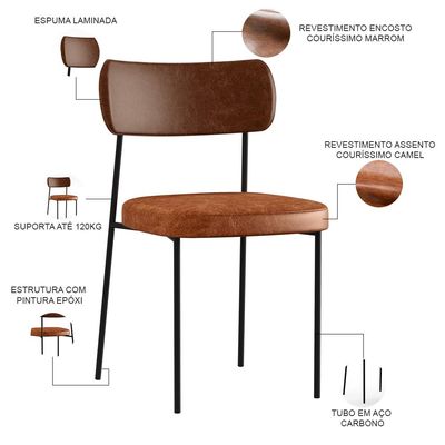 Cadeira Para Cozinha Sala De Jantar Melina L02 Couríssimo Marrom Couríssimo Camel - Lyam Decor
