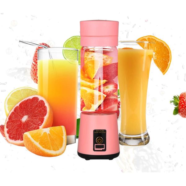 Mini Liquidificador Portátil Elétrico Recarregável USB Rosa
