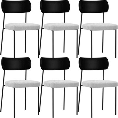 Kit 06 Cadeiras Estofadas Para Sala De Jantar Melina L02 Couríssimo Preto Bouclê Cinza - Lyam Decor