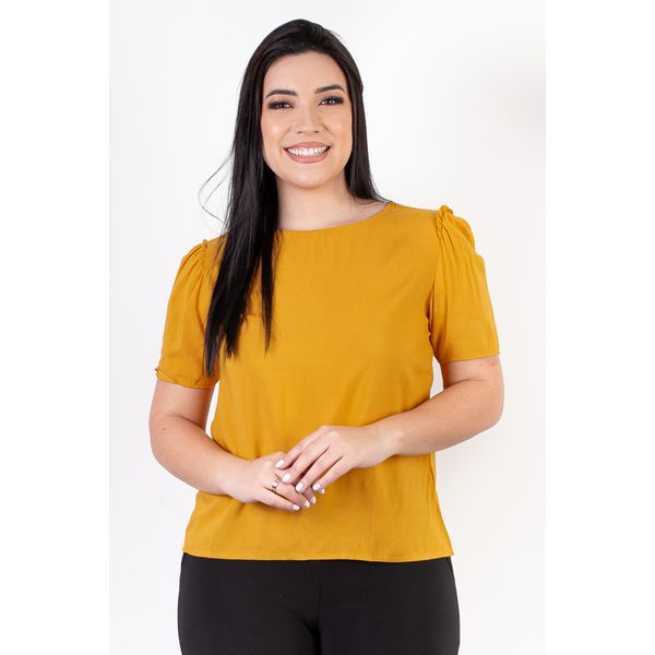 Blusa feminina básica manga curta 64081 G / Mostarda