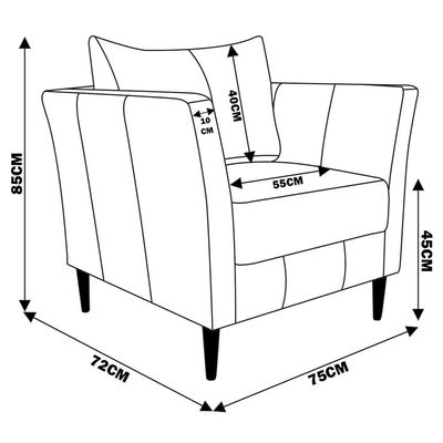 Kit 4 Poltronas Decorativa Sala de Estar Pés Palito Lubbock Couro Preto - Gran Belo