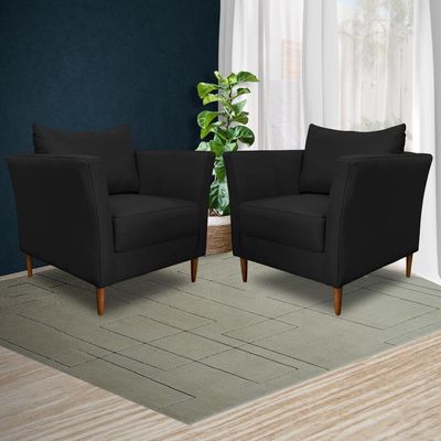 Kit 4 Poltronas Decorativa Sala de Estar Pés Palito Lubbock Couro Preto - Gran Belo