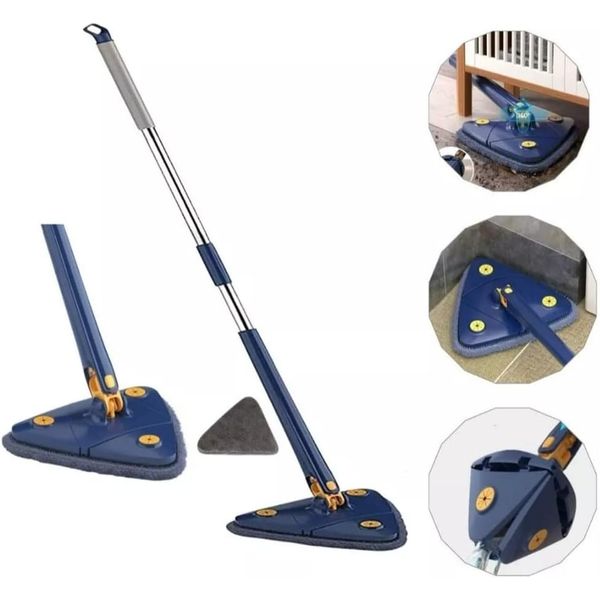 Mop Esfregão Com 3 Refil Triangular Rodo Magico Giratório 360° Ajustável limpeza