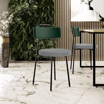 Cadeira Decorativa Estofada Para Sala De Jantar Barcelona L02 Facto Verde Musgo Pied Poule - Lyam