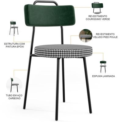 Cadeira Decorativa Estofada Para Sala De Jantar Barcelona L02 Facto Verde Musgo Pied Poule - Lyam