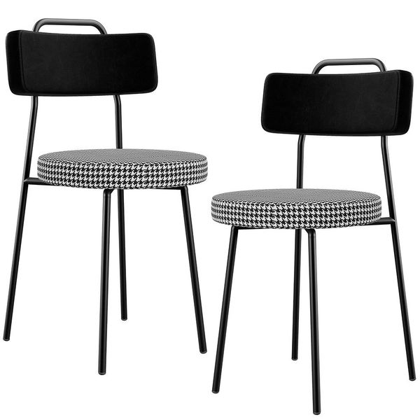 Kit 02 Cadeiras Para Cozinha Sala De Jantar Barcelona L02 Couríssimo Preto Pied Poule - Lyam Decor