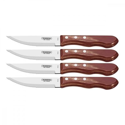 Conjunto de Facas para Churrasco Jumbo Tramontina em Aço Inox com Cabo Vermelho Polywood 4 Peças