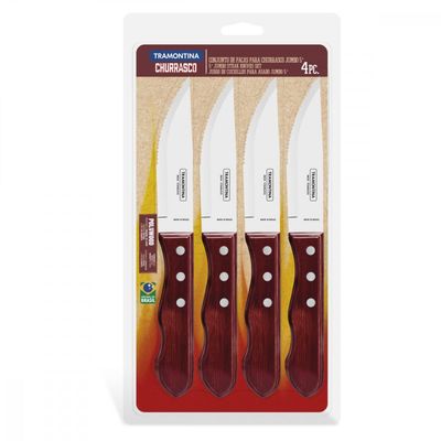 Conjunto de Facas para Churrasco Jumbo Tramontina em Aço Inox com Cabo Vermelho Polywood 4 Peças