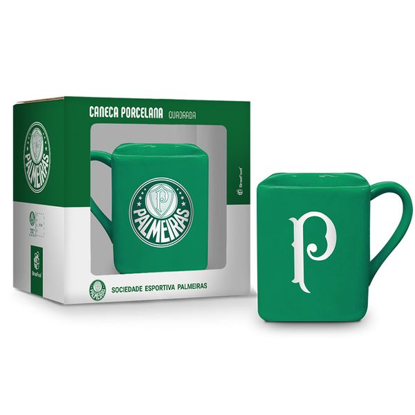 Caneca Porcelana Quadrada BrasFoot Palmeiras 220 ML Licenciada Verde