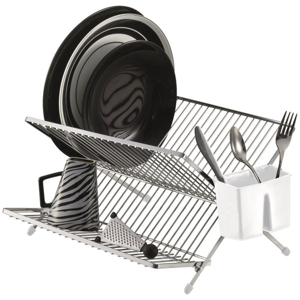 Escorredor de Louça em X Laminado Cromado 20 Pratos Porta Talher Plástico Organização Cozinha