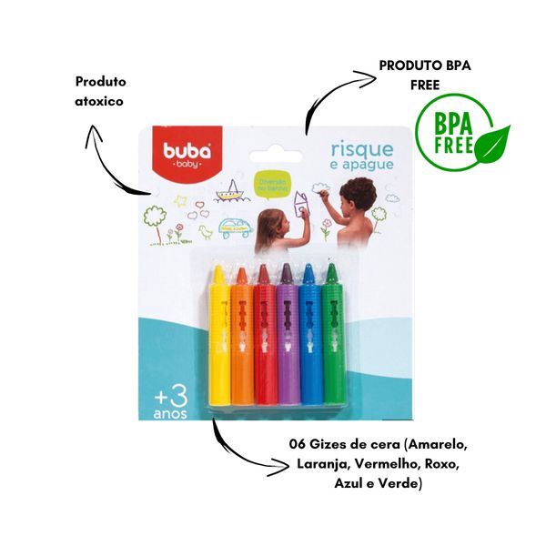 Giz Colorido Caneta Infantil Risque Apague Banho Buba