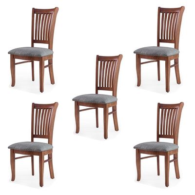 Kit 5 Cadeiras Decorativa Sala de Jantar Madeira Maciça Bakeri  Linho Cinza/Imbuia - Gran Belo