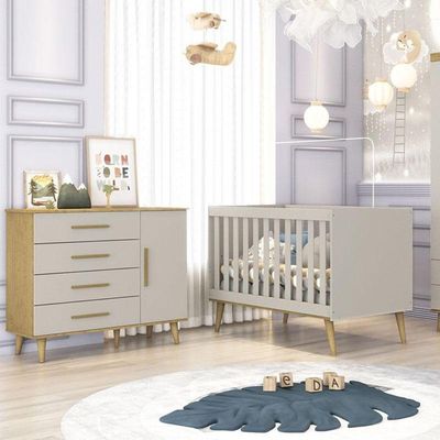 Berço Americano E Cômoda Infantil Ludmila Off White Bétula - Carolina Baby