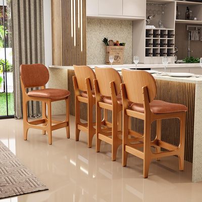 Kit 03 Banquetas Baixa Bar Cozinha E Sala De Jantar Fixa Betta L02 Imbuia Couríssimo Camel - Lyam Decor