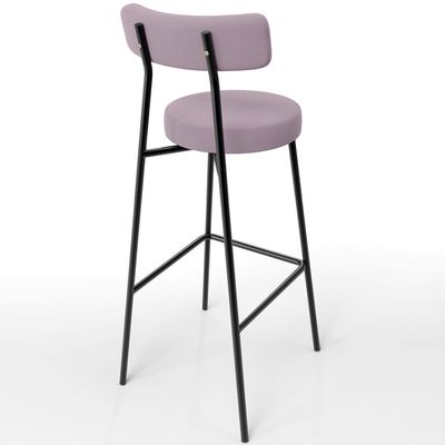 Banqueta Baixa Bar Cozinha Sala De Jantar Estrutura Em Aço Milão L02 Suede Rosê - Lyam Decor