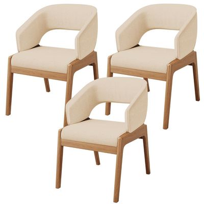 Kit 03 Cadeiras de Jantar e Estar Living Estofada Lince L02 Linho Bege Escuro - Lyam Decor