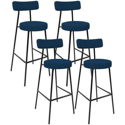 Kit 04 Banquetas Baixa Bar Cozinha Sala De Jantar Em Aço Milão L02 Suede Azul Marinho - Lyam Decor