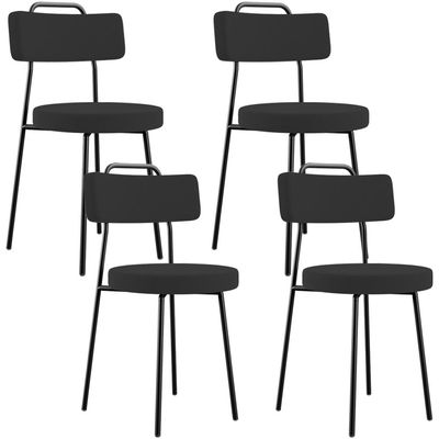 Kit 04 Cadeiras Decorativas Estofada Para Sala De Jantar Barcelona L02 Suede Preto - Lyam Decor
