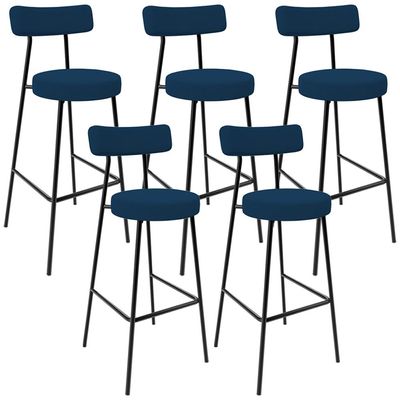 Kit 05 Banquetas Baixa Bar Cozinha Sala De Jantar Em Aço Milão L02 Suede Azul Marinho - Lyam Decor