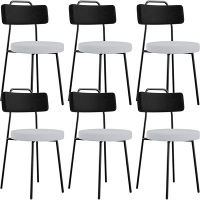 Kit 06 Cadeiras Decorativa Estofada Sala Jantar Barcelona L02 Couríssimo Preto Linho Cinza - Lyam