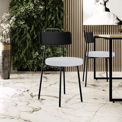 Kit 06 Cadeiras Decorativa Estofada Sala Jantar Barcelona L02 Couríssimo Preto Linho Cinza - Lyam