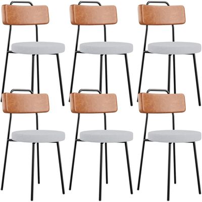 Kit 06 Cadeiras Decorativas Estofada Sala Jantar Barcelona L02 Couríssimo Camel Linho Cinza - Lyam