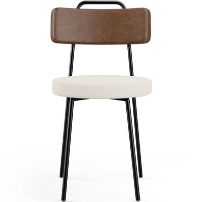 Kit 06 Cadeiras Decorativas Estofada Sala Jantar Barcelona L02 Couríssimo Marrom Linho Cru - Lyam
