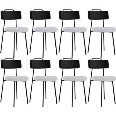 Kit 08 Cadeiras Decorativa Estofada Sala Jantar Barcelona L02 Couríssimo Preto Linho Cinza - Lyam