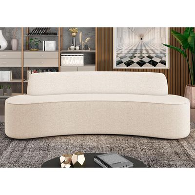 Sofá 3 Lugares Curvo Sala de Estar Living Cancún D02 Linho Cru 210 cm D-461 - Lyam Decor