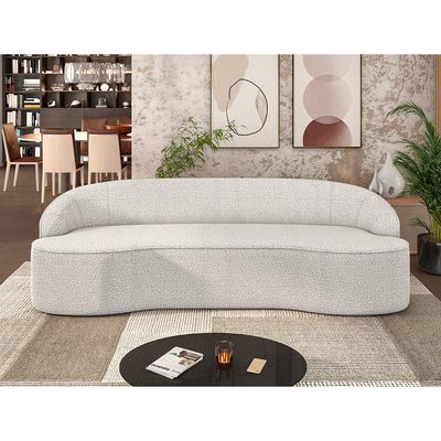 Sofá 4 Lugares Curvo Sala de Estar Living Lótus D02 Bouclê Creme 260 cm B-54 - Lyam Decor